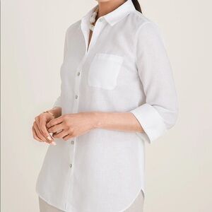 Nygårds Anna crisp white linen half button tunic shirt S